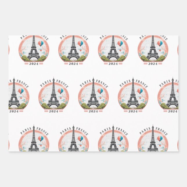 Paris France 2024 Wrapping Papers, Eiffel Tower Wrapping Paper Sheet (Front)