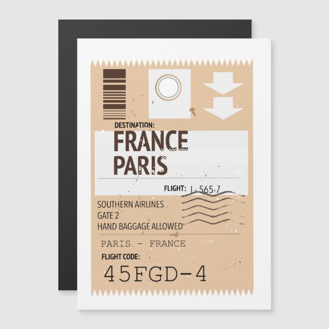 Paris france aeroplane ticket (Front/Back)