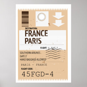 Paris france airplane ticket poster