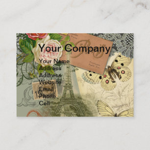 Paris France Antique Artwork Collage Eiffel French Business Card