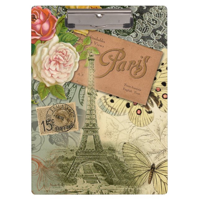 Paris France Antique Artwork Collage Eiffel French Clipboard (Front)