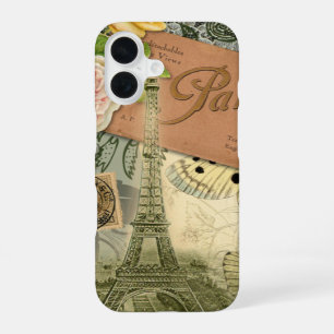 Paris France Antique Artwork Collage Eiffel French iPhone 16 Case