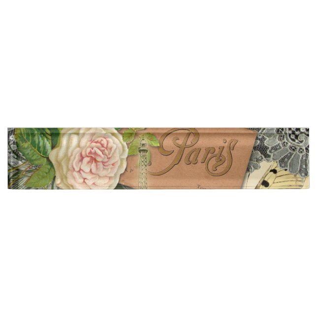 Paris France Antique Artwork Collage Eiffel French Nameplate (Front)
