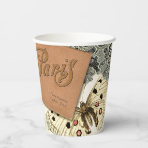Paris France Antique Artwork Collage Eiffel French Paper Cups