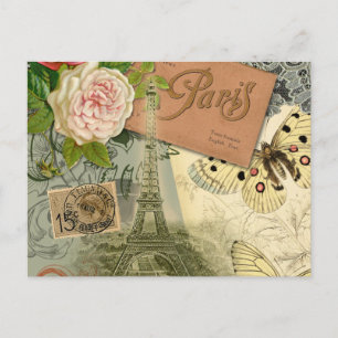 Paris France Antique Artwork Collage Eiffel French Postcard