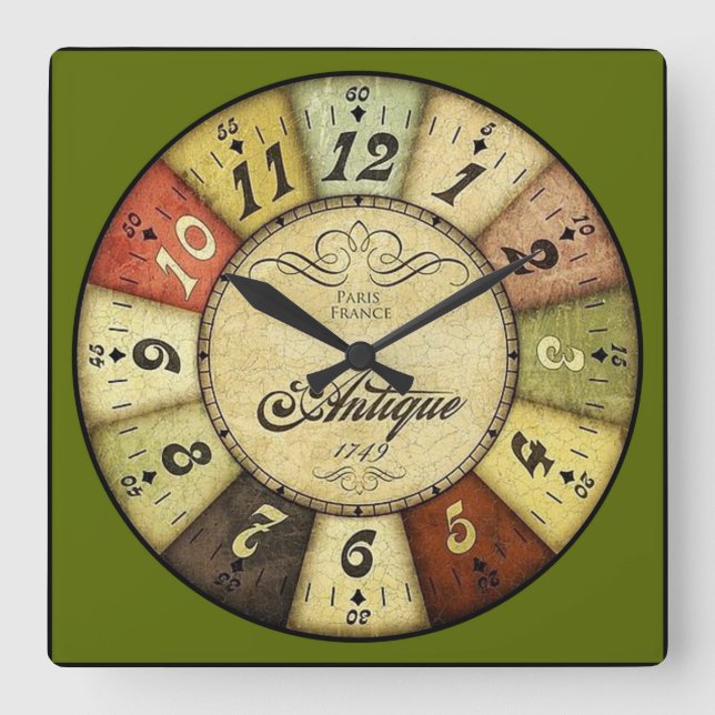Paris France Antique Square Wall Clock (Front)