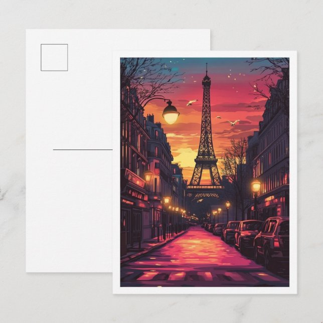 Paris France Art Vintage Illustration Travel Postcard (Front/Back)