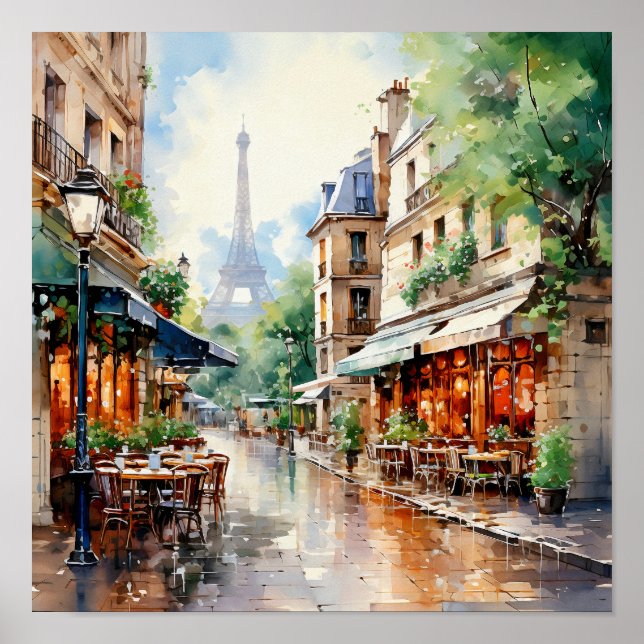 Paris France Bohemian Style Watercolor Painting  Poster (Front)