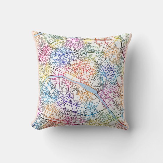 Paris France City Map Cushion (Front)