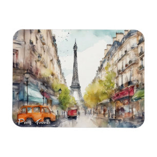 Paris France City Silhouette Watercolor Magnet