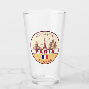 Paris France City Skyline Emblem Glass