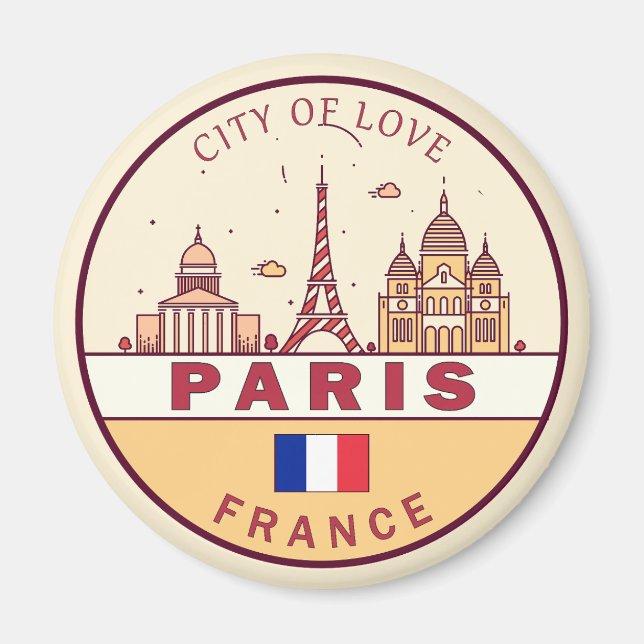 Paris France City Skyline Emblem Magnet (Front)