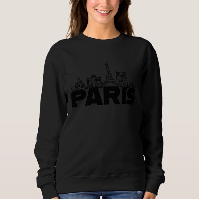 Paris France City Skyline Silhouette Outline Sketc Sweatshirt (Front)