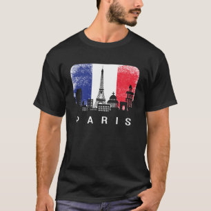 Paris France City Skyline Vintage French Flag Eiff T-Shirt