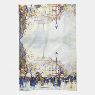 Paris France City Street Scene Art Kitchen Towel