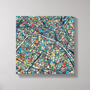 Paris France   Colourful Map Canvas Print