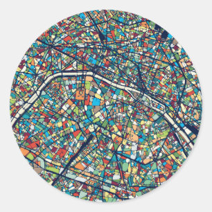 Paris France   Colourful Map Classic Round Sticker