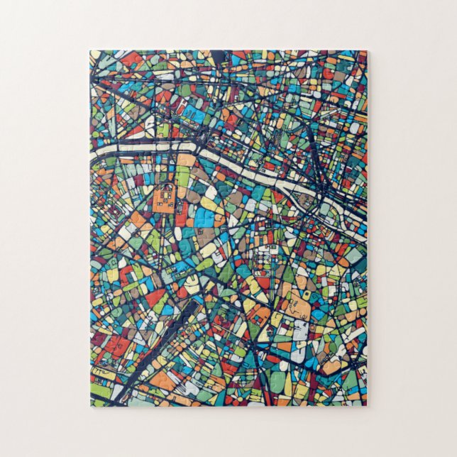 Paris France | Colourful Map Jigsaw Puzzle (Vertical)