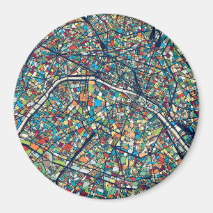 Paris France Colourful Map Magnet
