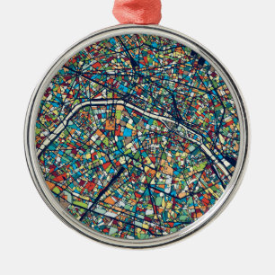 Paris France   Colourful Map Metal Tree Decoration