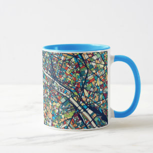 Paris France   Colourful Map Mug