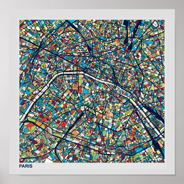 Paris France | Colourful Map Poster (Front)