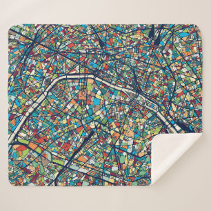 Paris France Colourful Map Sherpa Blanket