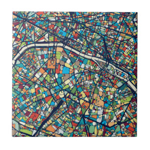 Paris France Colourful Map Tile