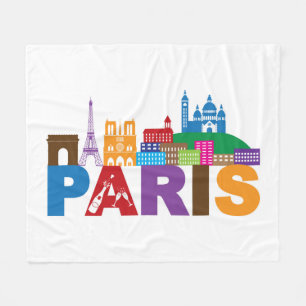 Paris, France   Colourful Typography Fleece Blanket