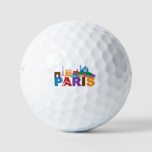 Paris, France   Colourful Typography Golf Balls