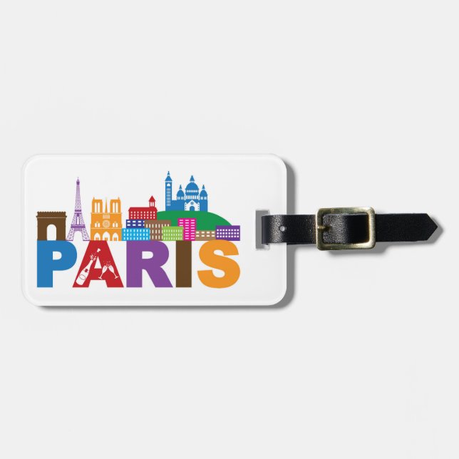 Paris, France | Colourful Typography Luggage Tag (Front Horizontal)