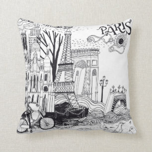Paris France Doodle Cushion