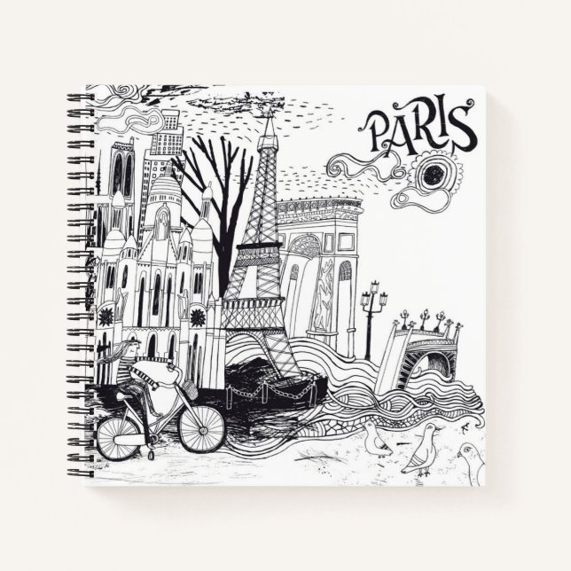 Paris France Doodle Notebook (Front)