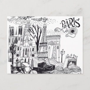 Paris France Doodle Postcard