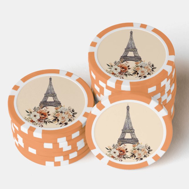 Paris France Eiffel Tower Beautiful Floral Poker Chips (Stack)