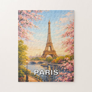Paris France Eiffel Tower Cherry Blossoms Puzzle