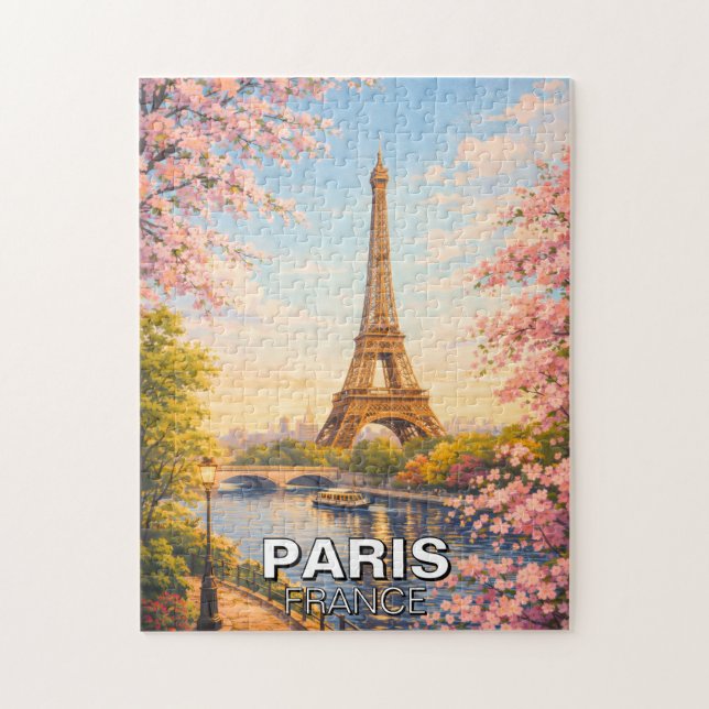 Paris France Eiffel Tower Cherry Blossoms Puzzle (Vertical)