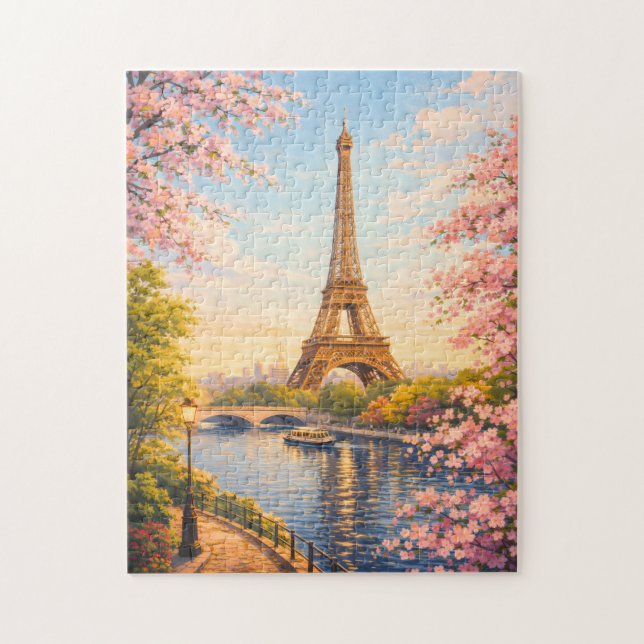 Paris France Eiffel Tower Cherry Blossoms Puzzle (Vertical)