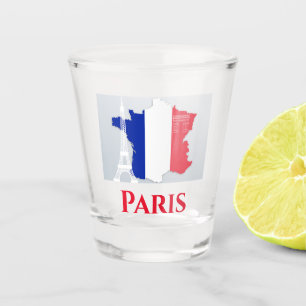 Paris France Eiffel Tower Flag French Map Shot Glass