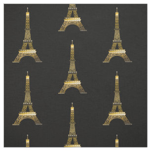 Paris France Eiffel Tower in Gold Tone on Black Fabric