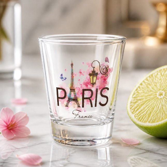Paris France Eiffel Tower & Lamp Shot Glass (Creator Uploaded)