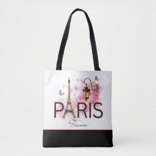 Paris France Eiffel Tower & Lamp Tote Bag