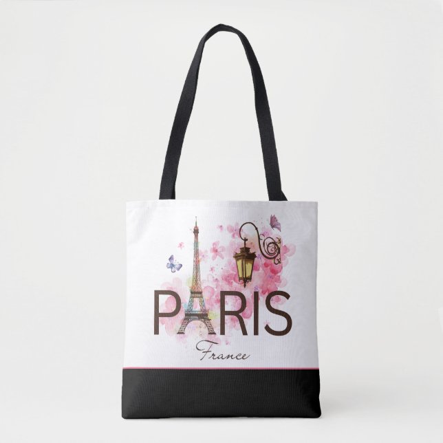 Paris France Eiffel Tower & Lamp Tote Bag (Front)