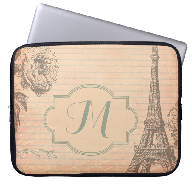 Paris France Eiffel Tower Monogram 15" Laptop Case (Front)