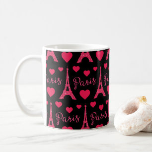 Paris France Eiffel Tower Pink Hearts Glitter Coffee Mug