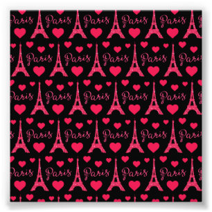 Paris France Eiffel Tower Pink Hearts Glitter Photo Print