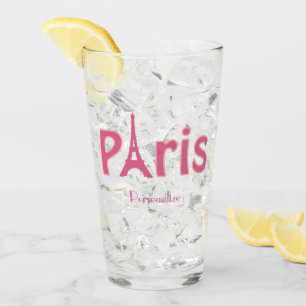 Paris France Eiffel Tower Pink Personalised Glass