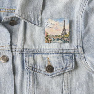 Paris France Eiffel Tower river seine 15 Cm Square Badge