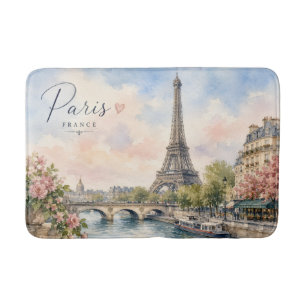 Paris France Eiffel Tower river seine Bath Mat