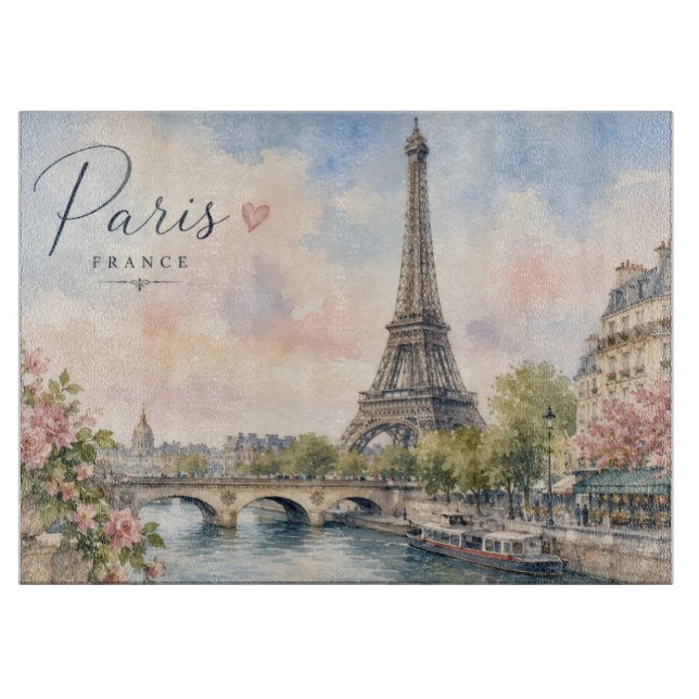 Paris France Eiffel Tower river seine  Cutting Board (Front)